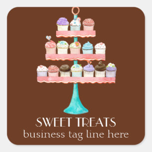 Cupcake Dessert Baking Bakery Business Package Square Sticker