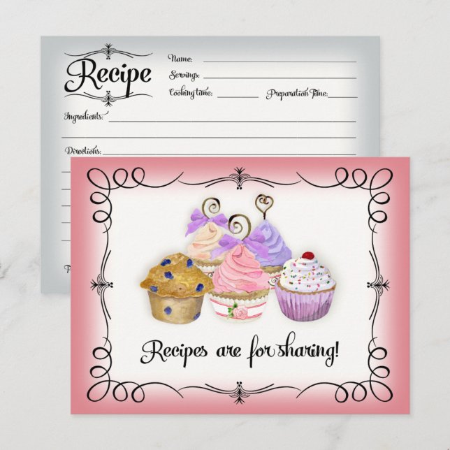 Cupcake Dessert Watercolor Recipe Bridal Shower Postcard (Front/Back)