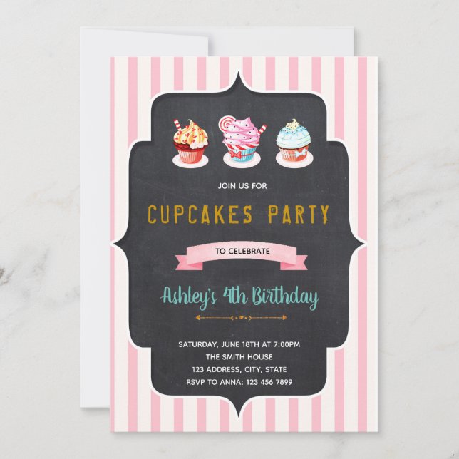 Cupcake doughnuts birthday party invitation (Front)