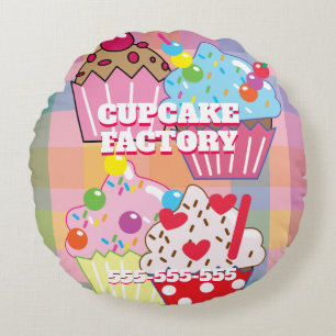 CUPCAKE FACTORY Menu Round Cushion