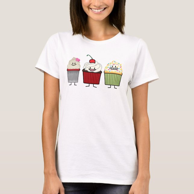 Cupcake family icing sprinkles cherry cakes heart T-Shirt (Front)
