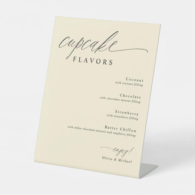 Cupcake Flavors Dessert Table Cream Wedding Pedestal Sign (Front)