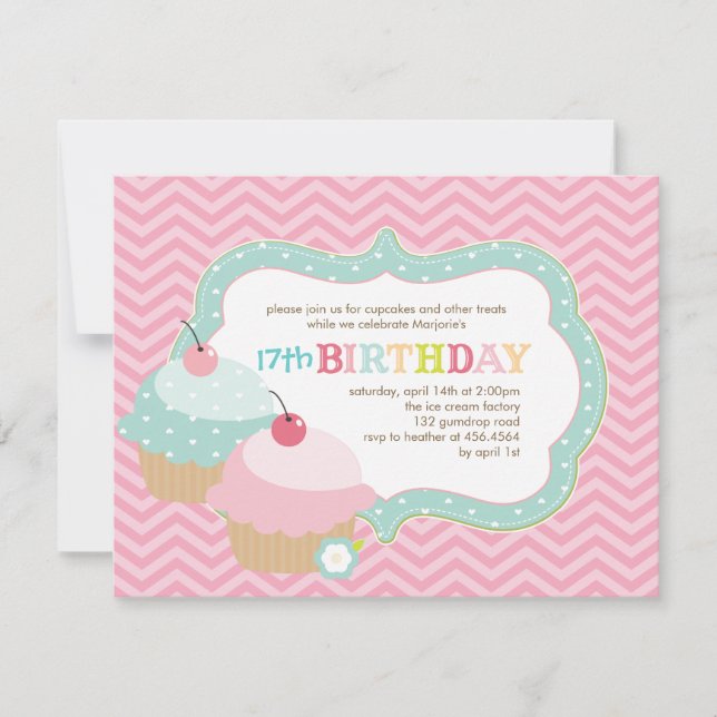 Cupcake Fun Colourful Birthday Party Invitation (Front)