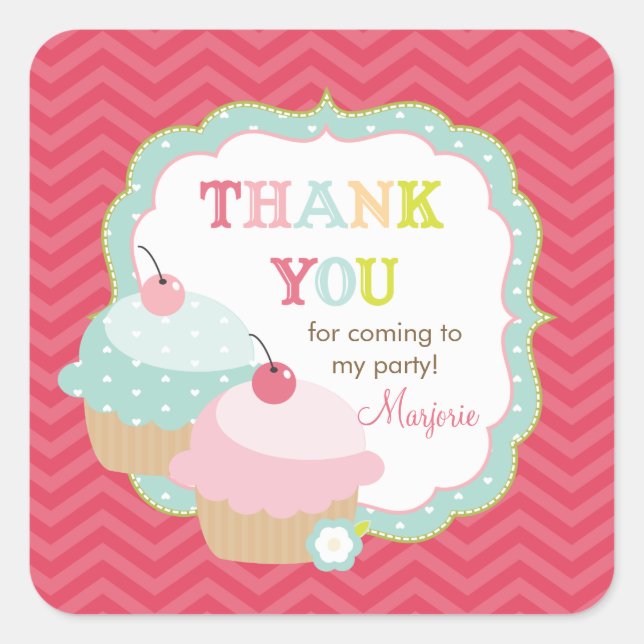 Cupcake Fun Colourful Thank you Favour Square Sticker (Front)