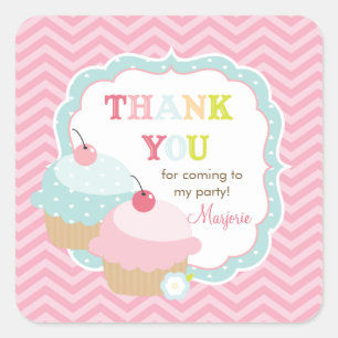 Cupcake Fun Colourful Thank you Favour Square Sticker