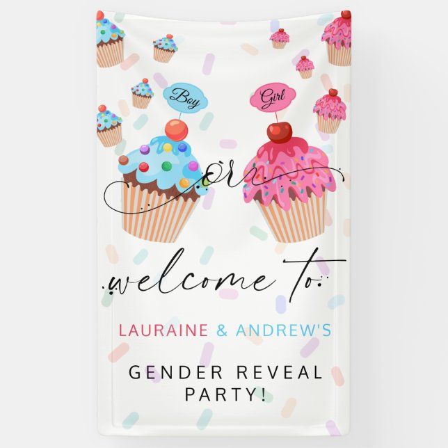 Cupcake Gender Reveal Party Welcome  Banner (Vertical)