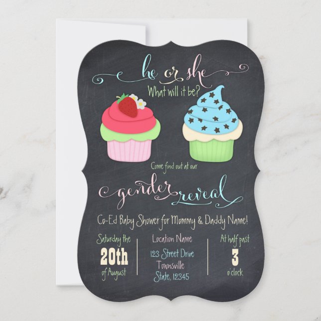 Cupcake gender reveal shower invite (Front)