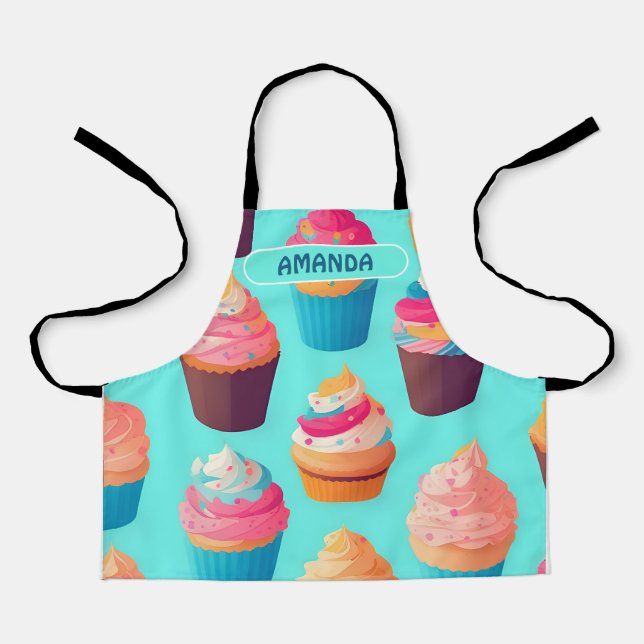 Cupcake Geometric Colourful Personalised Pattern Apron (Front)
