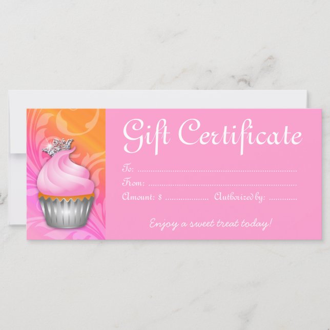Cupcake Gift Certificate Crown Pink Orange (Front)