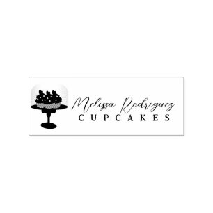 Cupcake Glass Dome Bakery Baker Script Logo Rubber Stamp