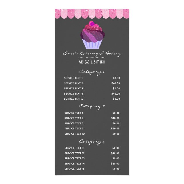 Cupcake Glitter Custom Services Price List Rack Card (Front)