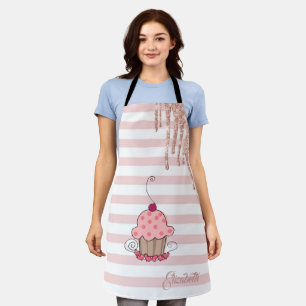 Cupcake,Glitter Drips, Stripes Apron