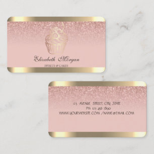 Cupcake Gold Stripe Bakery Rose Gold Glitter Business Card