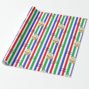 Cupcake Happy Birthday Red Blue Green Wrapping Paper