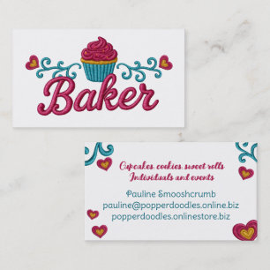 Cupcake heart bakery baking faux embroidery business card