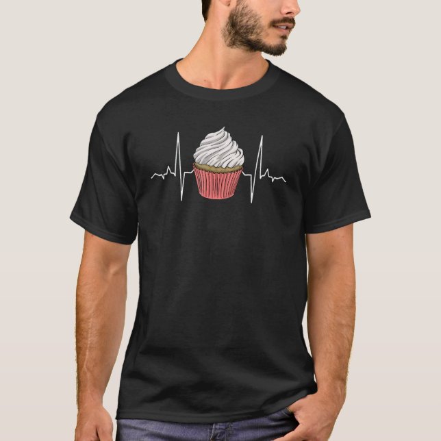 Cupcake Heartbeat Women Baking Muffins Love T-Shirt (Front)