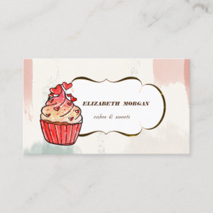  Cupcake Hearts Bakery ,Watercolor Brush Stroke Business Card