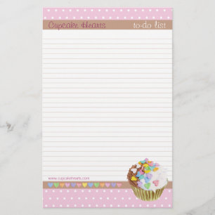 Cupcake Hearts lined To-Do List Stationery
