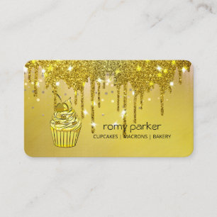 Cupcake Home Bakery Pastry Gold Dripping Business Card
