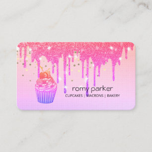 Cupcake Home Bakery Pastry Pink Red Dripping Business Card