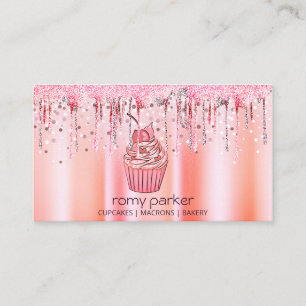 Cupcake Home Bakery Pastry Rose Gold Dripping Business Card