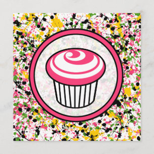 Cupcake Invitation - Multicolor Paint Splatter