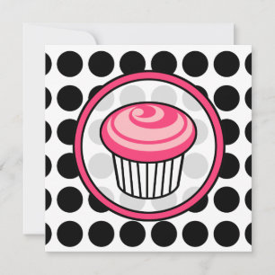 Cupcake Invitation - Polka Dot / Pink & Black
