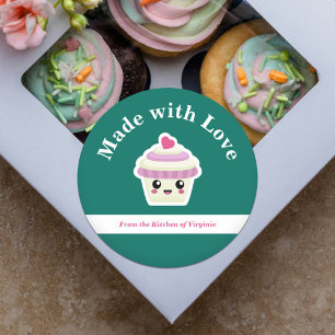 Cupcake Kawaii Made with Love Label Sticker