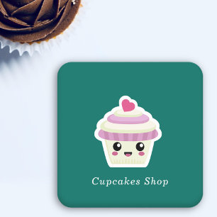 Cupcake Kawaii Square Paper Coaster
