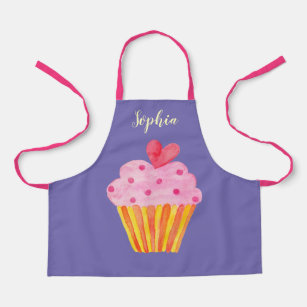 Cupcake Kids NAME baking apron watercolor retro