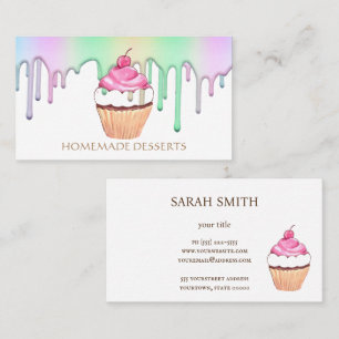 Cupcake Logo Rainbow Holographic Cute Business Card