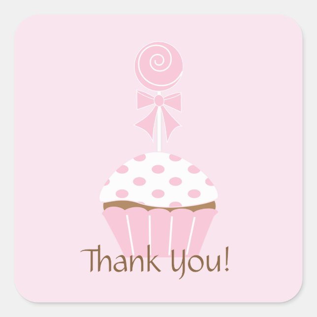 Cupcake Lollipop Happy Birthday Thank You Sticker (Front)