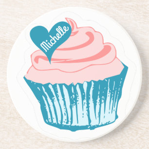 Cupcake Love custom name sandstone coaster
