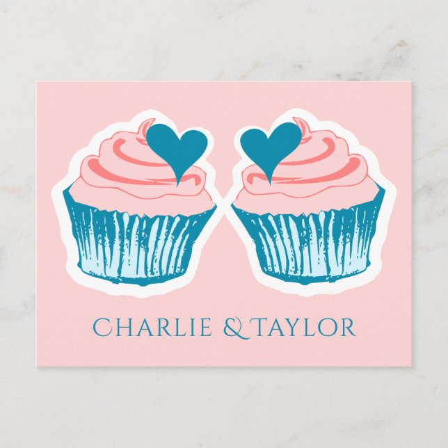 Cupcake Love custom names couple's postcard (Front)