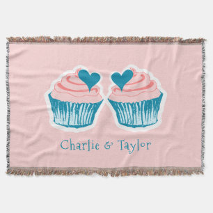 Cupcake Love custom names couple's throw blanket