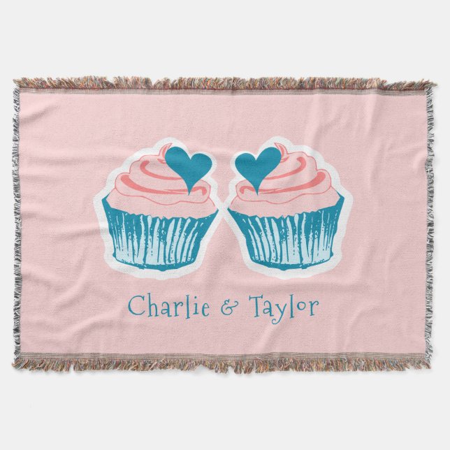 Cupcake Love custom names couple's throw blanket (Front)