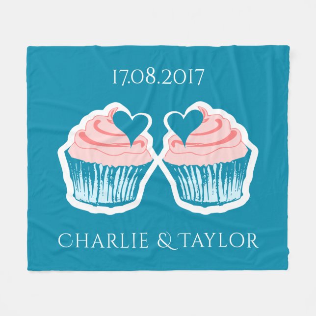 Cupcake Love custom text couple's fleece blanket (Front (Horizontal))
