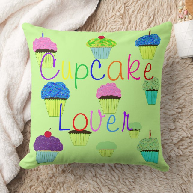 Cupcake Lover Green Purple PERSONALIZE Name Cushion (Blanket)