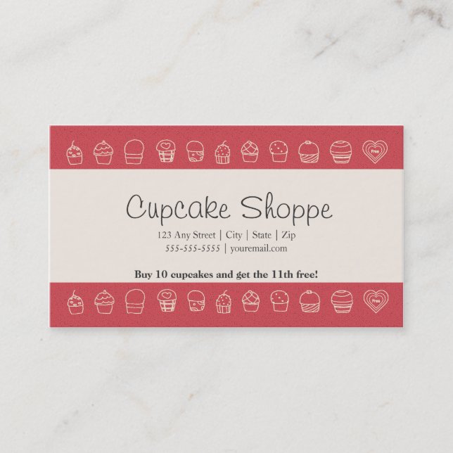 Cupcake Loyalty Business Card Punch Card (Front)
