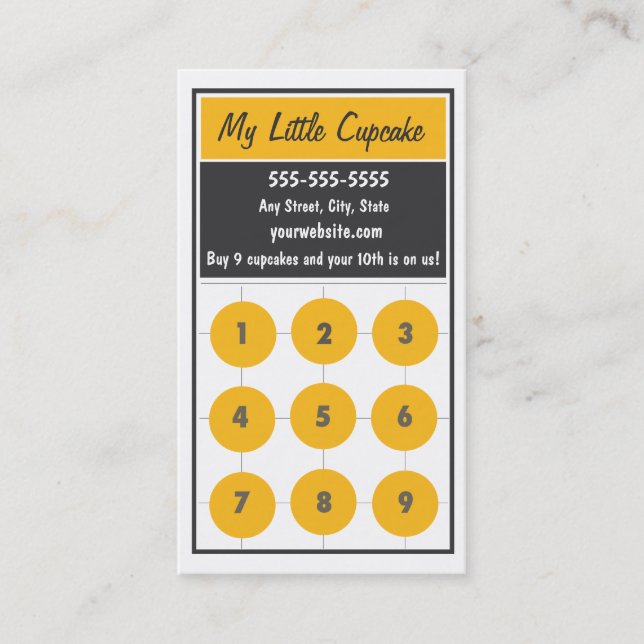 Cupcake Loyalty Business Card Punch Card (Front)