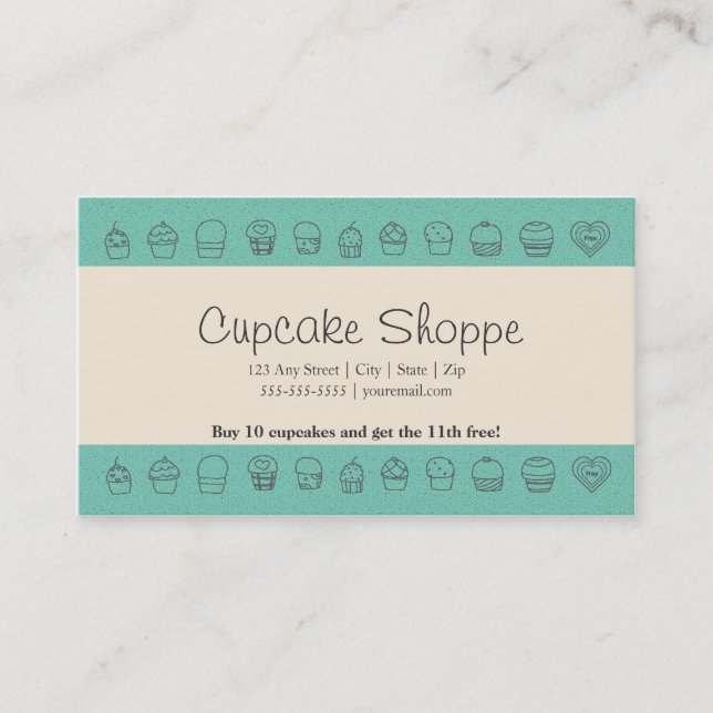 Cupcake Loyalty Business Card Punch Card (Front)