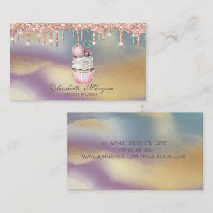 Cupcake Macaroon Rose Gold Drips,Bakery Colourful  Business Card