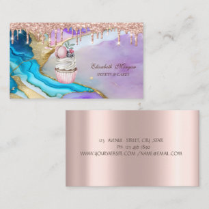 Cupcake Macaroon Rose Gold Drips Marble Bakery  Business Card