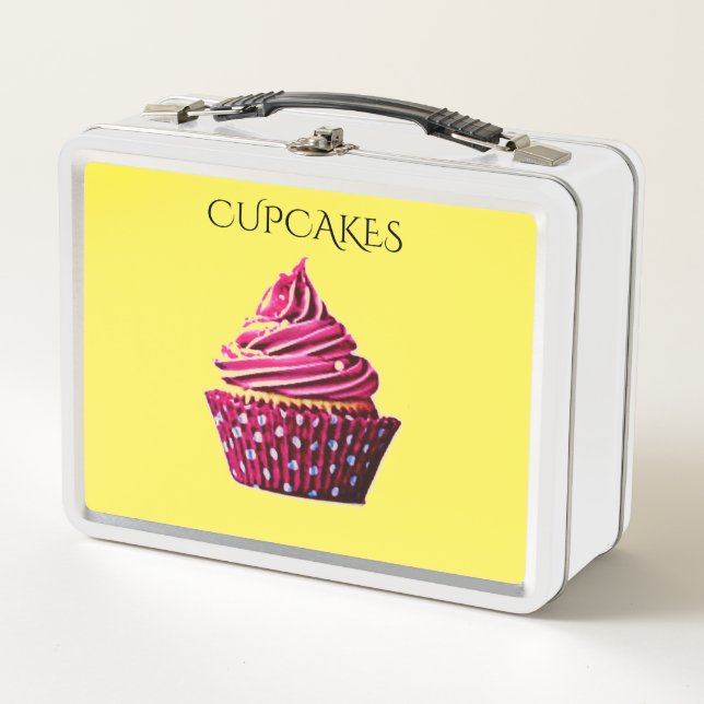 Cupcake metal lunch box /white and yellow. (Front)