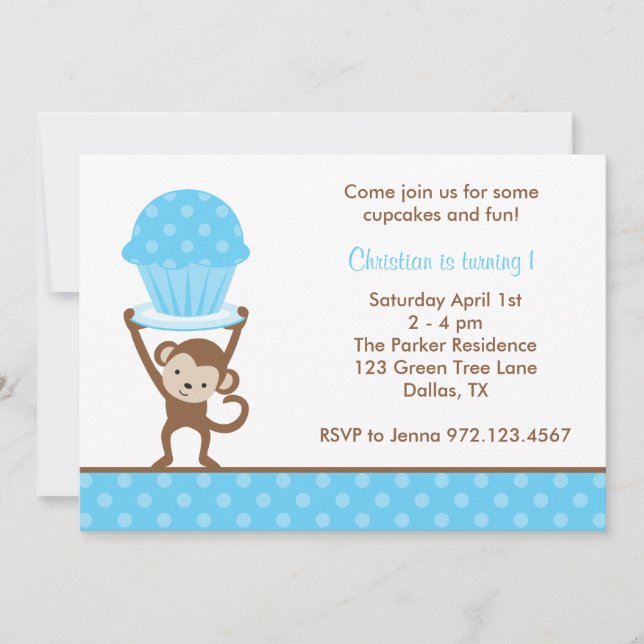 Cupcake Monkey Birthday Invitations (Front)