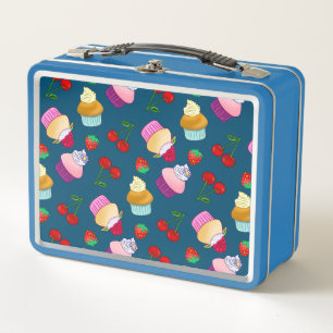 Cupcake Muffin Strawberry Cherry Sweet Candy Metal Lunch Box