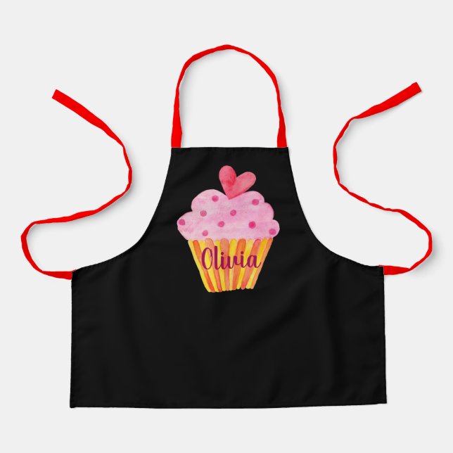 Cupcake NAME baking custom apron watercolor (Front)