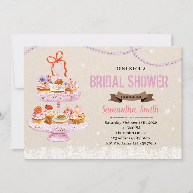 Cupcake on stand bridal shower invitation (Front)