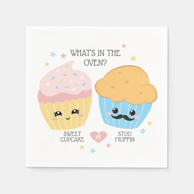 Cupcake or Stud Muffin Gender Reveal Napkin (Front)