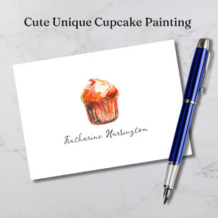 Cupcake Painting Elegant Dessert Monogram Baking Note Card